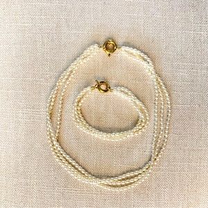 Vintage Double Strand Pearl Choker & Bracelet